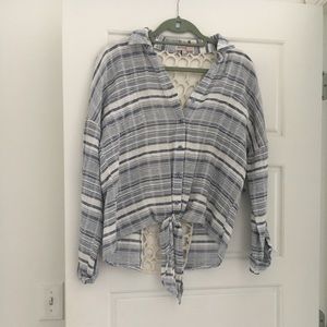 Blue and White Striped top with crotchet detailing